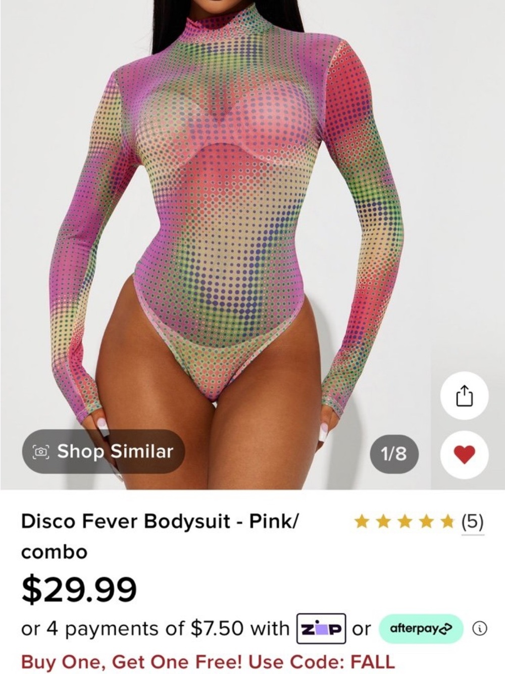 Fashion Nova Rainbow Dot Mesh Long Sleeve Bodysuit - Pink & Green